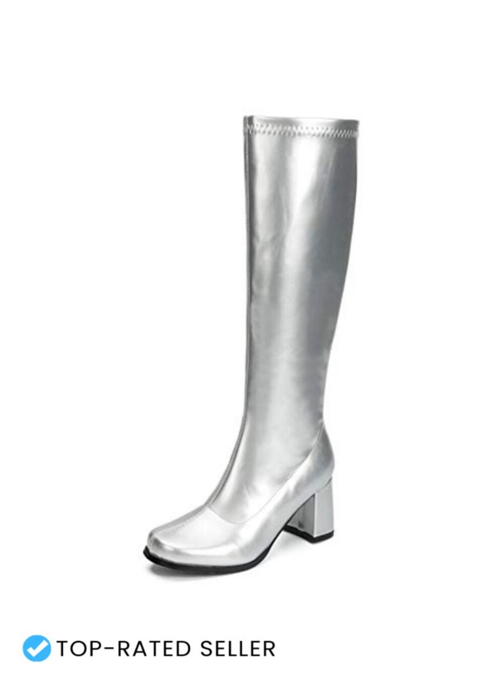 Women's Knee High Gogo Boots Block Heel Square Toe Faux Leather Retro Disco